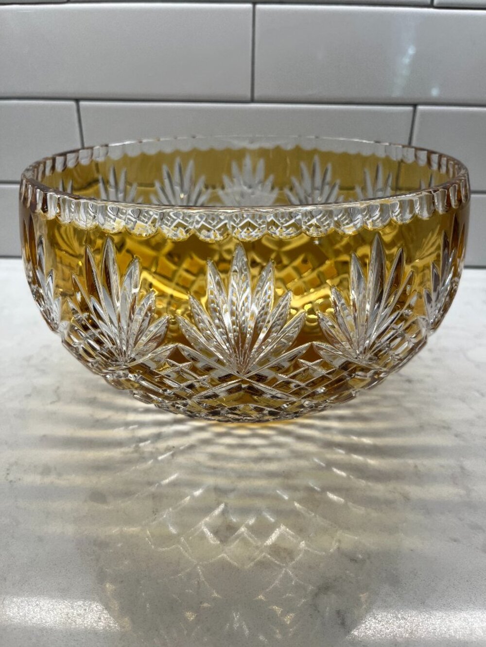 Vintage Amber Cut-to-Clear 24% Lead Crystal Centerpiece Bowl